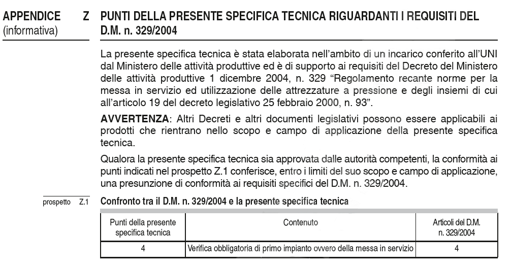 specifiche attrezzature insiemi APPENDICE Z