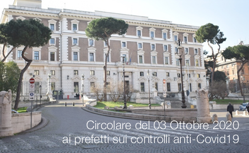 Circolare del 03 Ottobre 2020 ai prefetti sui controlli anti Covid19