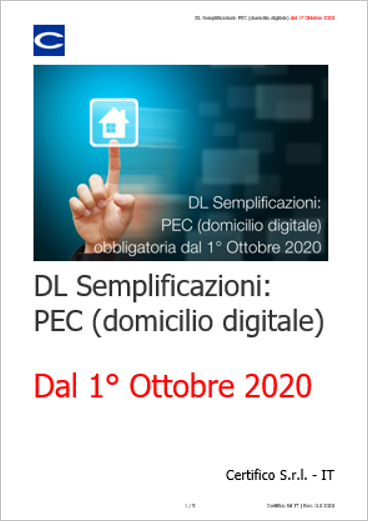 DL Semplificazioni   PEC  Domicilio digitale  dal 1 ottobre 2020