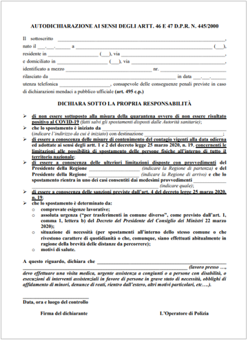 Modello autocertificazione 26 03 2020