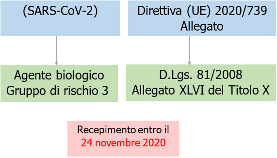SARS CoV 2 agente biologico sicurezza lavoro All  XLVI titolo X direttiva UE 2000 739