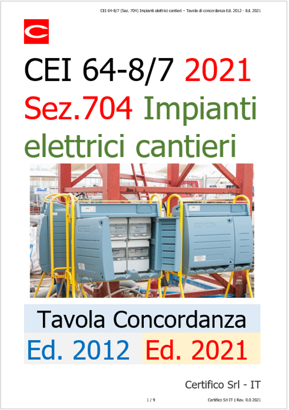 CEI 64 8 7   704 Impianti Cantieri Tavola conrdanza Ed  2012   2021