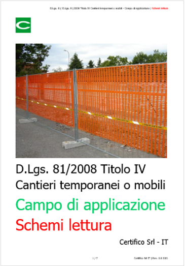 D Lgs  81 2008 Titolo IV Cantieri temporanei o mobili   Scemi Campo di applicazione