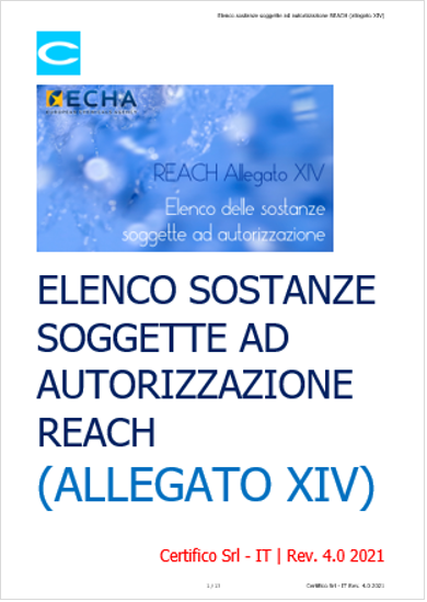 Elenco sostanze soggette ad autorizzazione Allegato XIV REACH Rev  4 0 2021