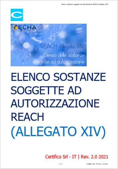 Elenco sostanze soggette ad autorizzazione REACH  Allegato XIV  Febbraio 2021
