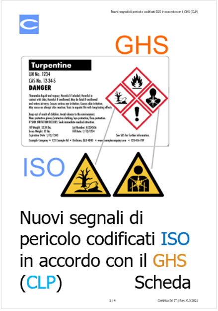 Nuovi segnali di pericolo codificati ISO in accordo GHS  CLP 