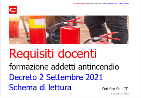 Requisiti docenti formazione addetti antincendio Decreto 2 Settembre 2021