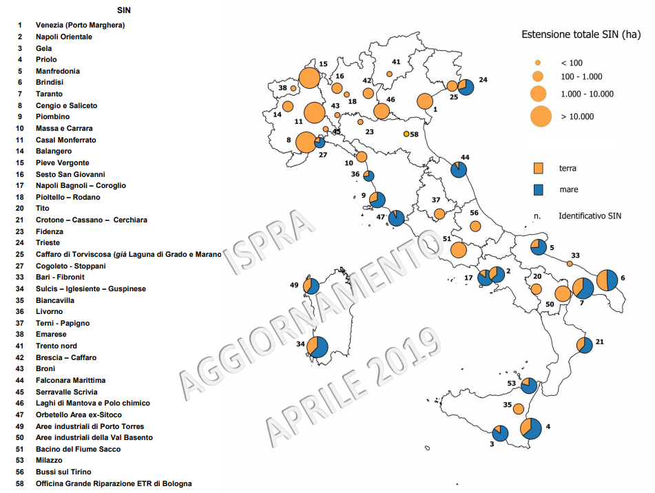 Siti di interesse nazionale  SIN  Mappa