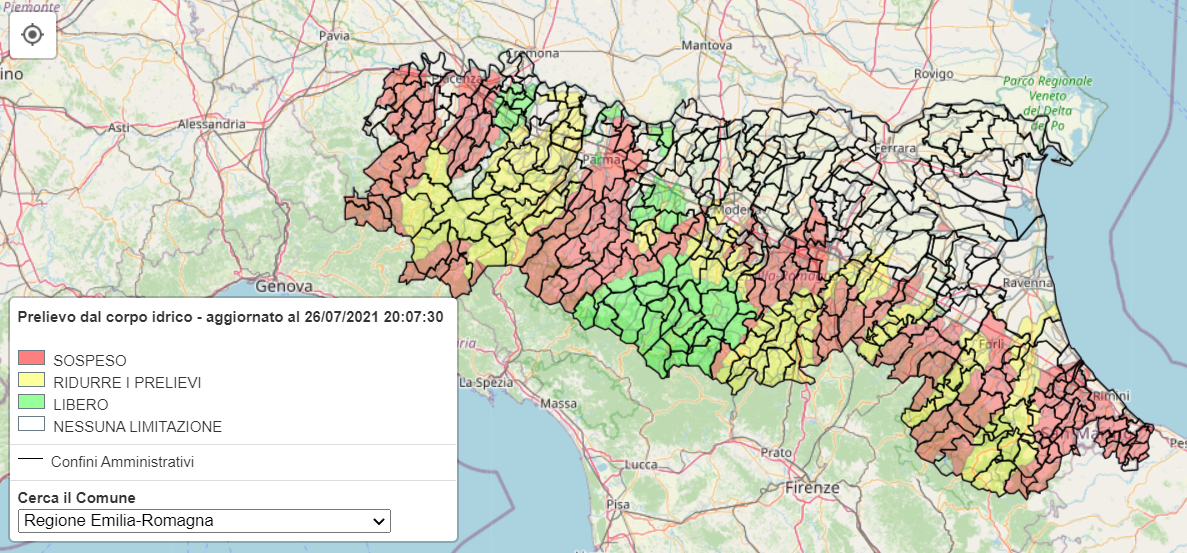Stato idrologico dei fiumi in Emilia Romagna e divieti di prelievo