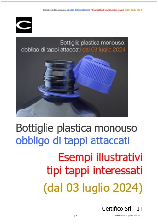 Bottiglie plastica monouso obbligo di tappi attaccati   Esempi illustrativi  dal 03 luglio 2024 