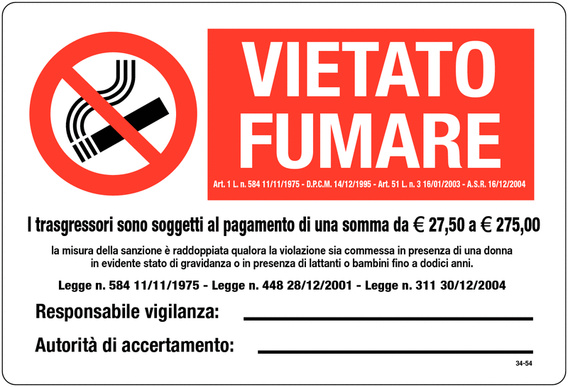 Cartellon Divieto di fumare