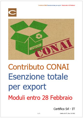 Contributo CONAI Esenzione totale per export   Moduli entro il 28 Febbraio