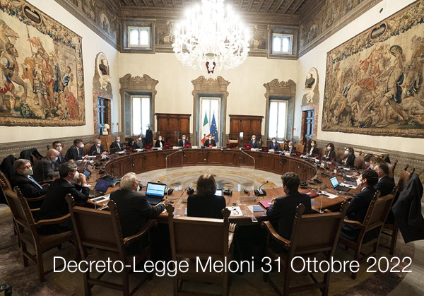 Decreto Legge Meloni 31 Ottobre 2022