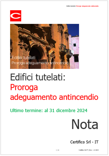 Edifici tutelati   proroga adeguamento antincendio 2024