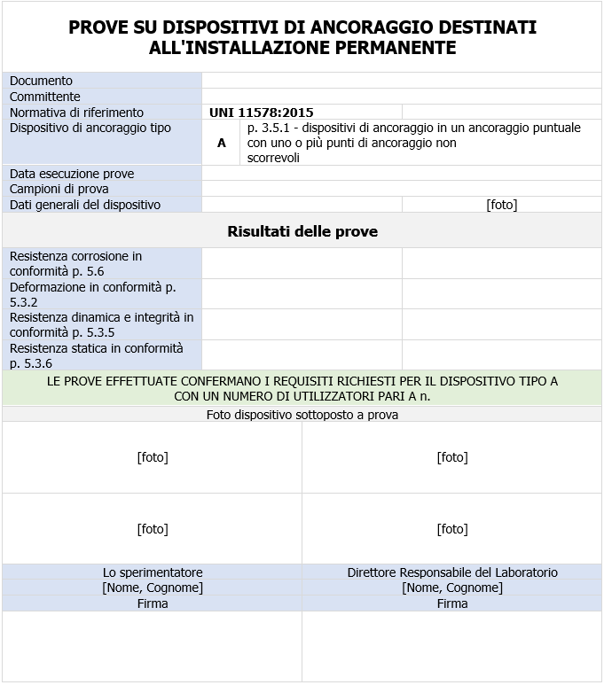 Esempio Rapporto di Prova UNI 11578