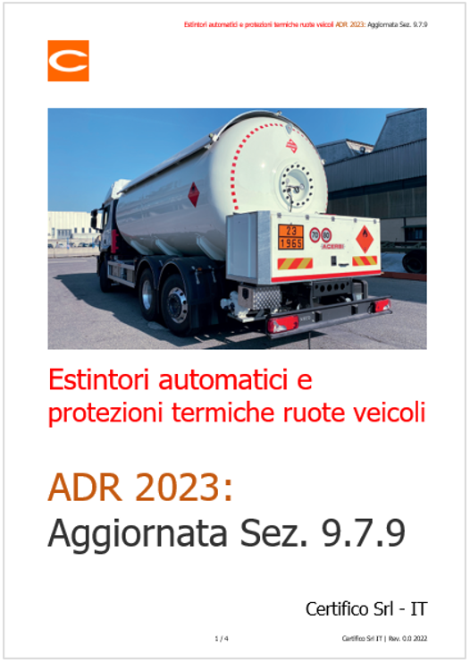 Estintori automatici e protezioni termiche ruote veicoli ADR 2023   Aggiornata Sez  9 7 9