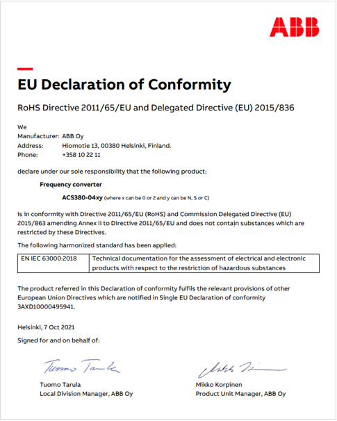 Figura 3 Esempio Dichiarazione UE Conformit 