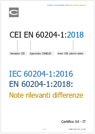 IEC 60204 1 2016   EN 60204 1 2018 Note rilevanti sulle differenze