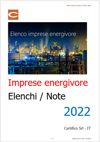 Imprese energivore   Elenchi e Note