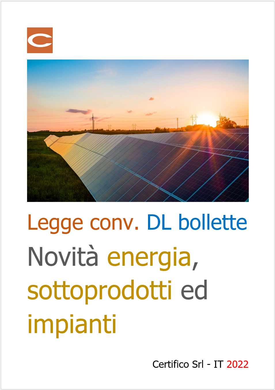 Legge di conv  DL bollette   Novit  energia  sottoprodotti ed impianti