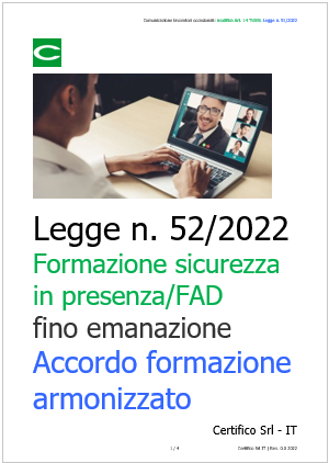 Legge n  52 2022 Formazione sicurezza presenza FAD fino Accordo formazione Rev  00 2022