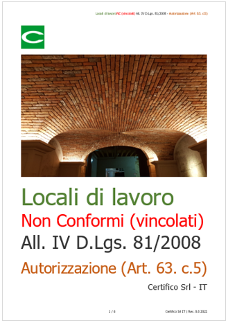 Locali di lavoro NC  vincolati  All  IV D Lgs  812008   Autorizzazione  Art  63  c 5 