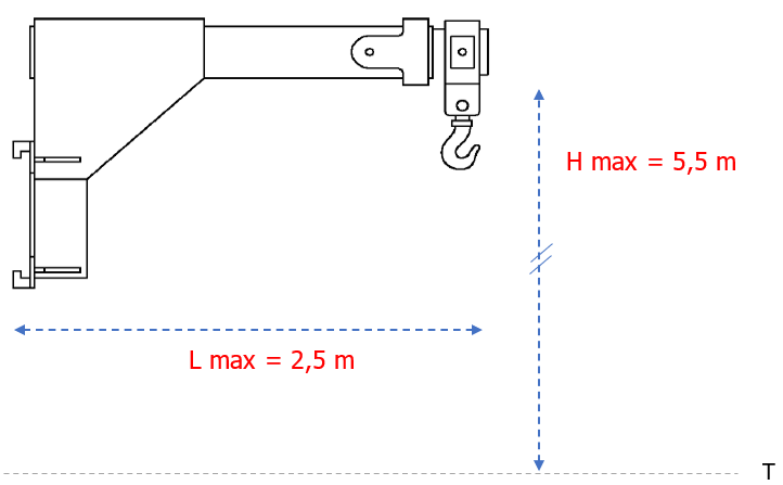 Misure massime braccio con gancio  braccio grua 