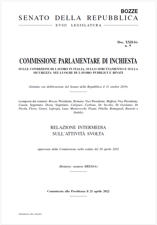Relazione Commissione sulle condizioni di lavoro in Italia   20 04 2022