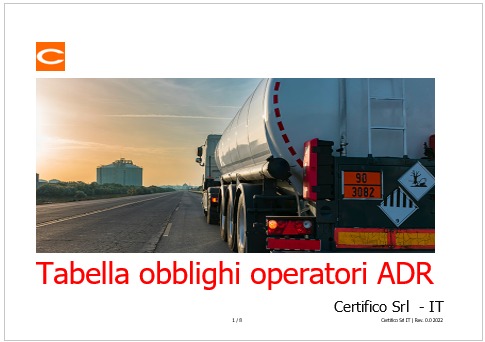 Tabella obblighi operatori ADR