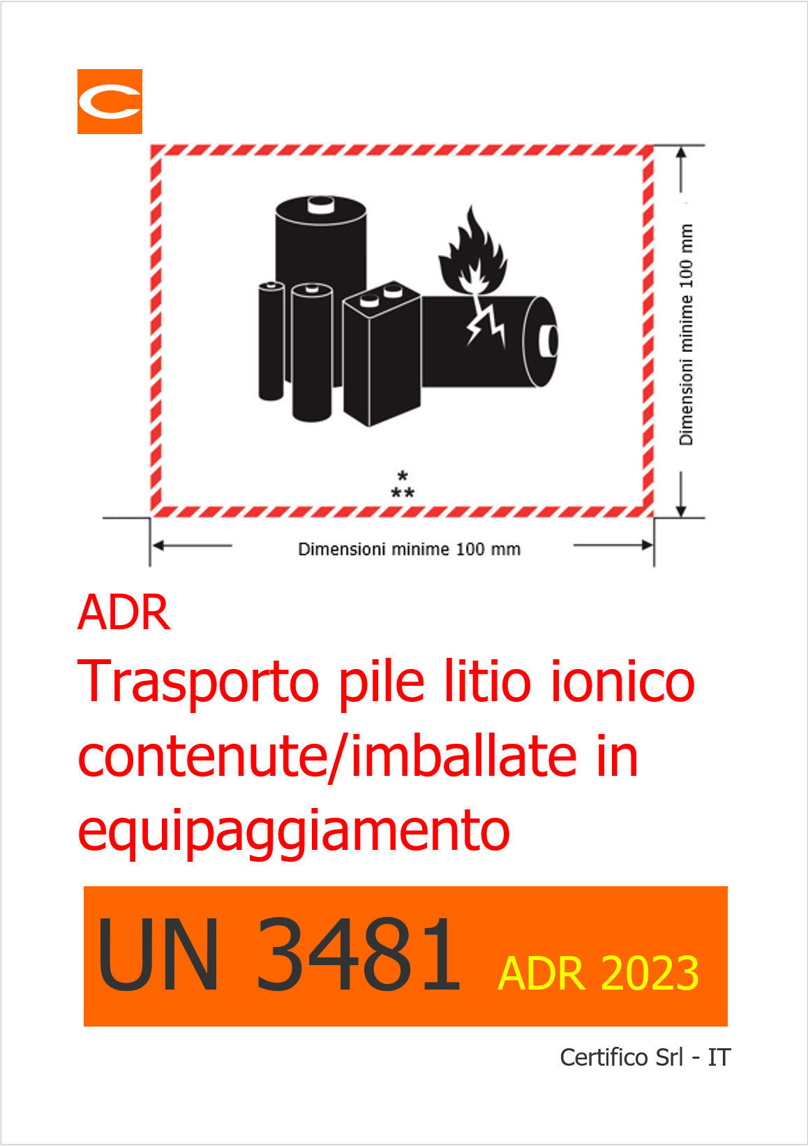 UN 3481 Batterie pile al litio ADR 2023 UN 3481 Batterie pile al litio ADR 2023