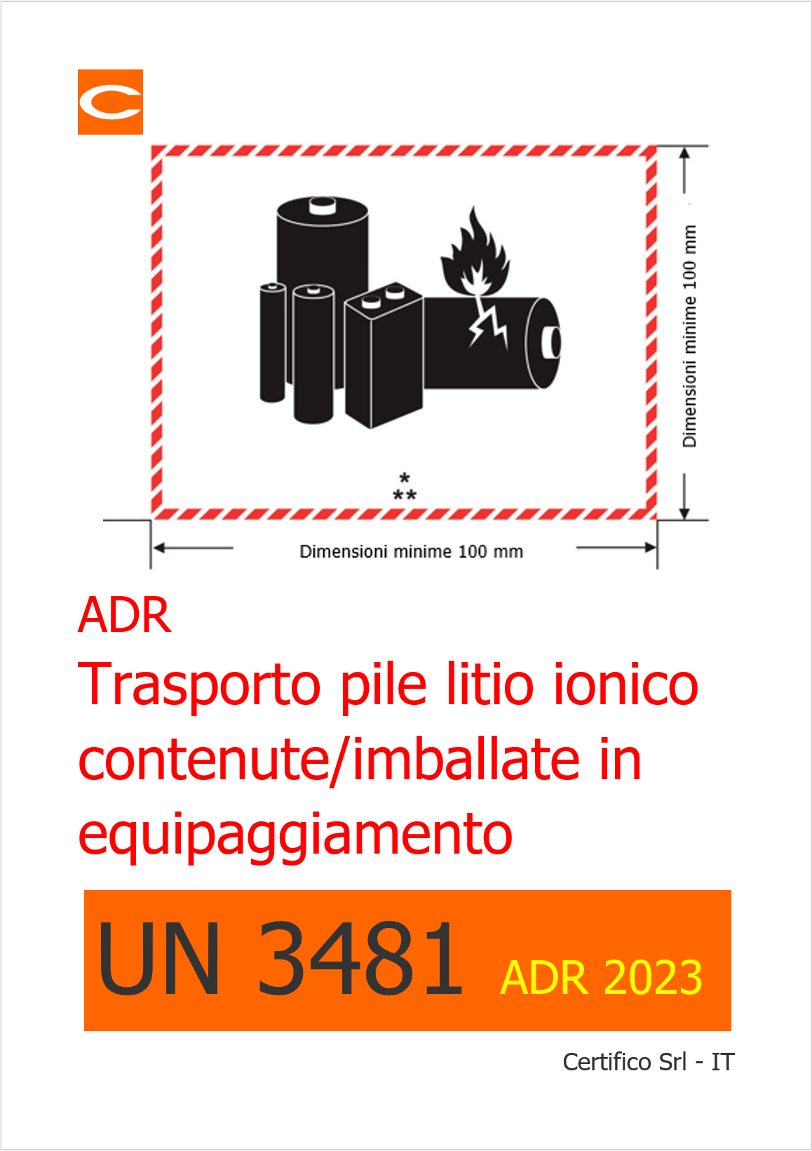 UN 3481 Batterie   pile al litio ADR 2023