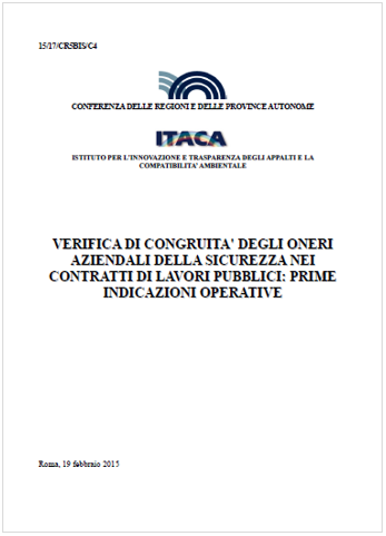 Verifica congruita  oneri aziendali sicurezza contratti lavori pubblici