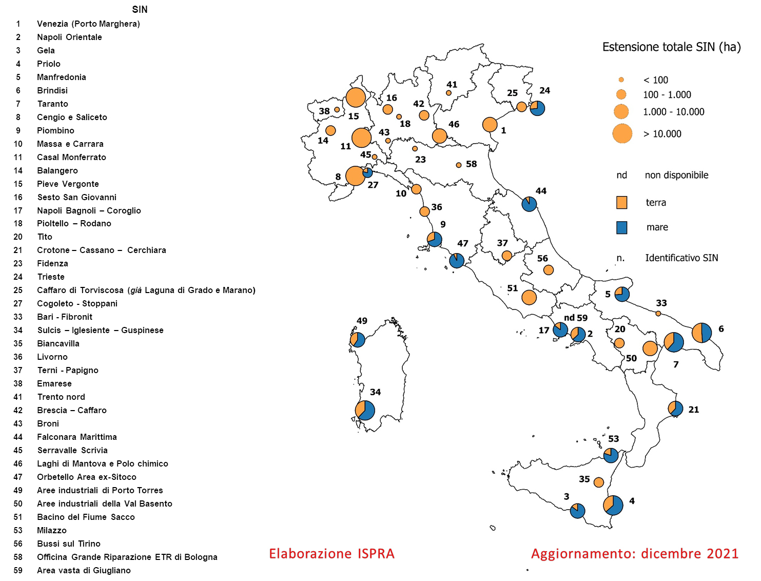 localizzazione e superficie SIN Dicembre 2021