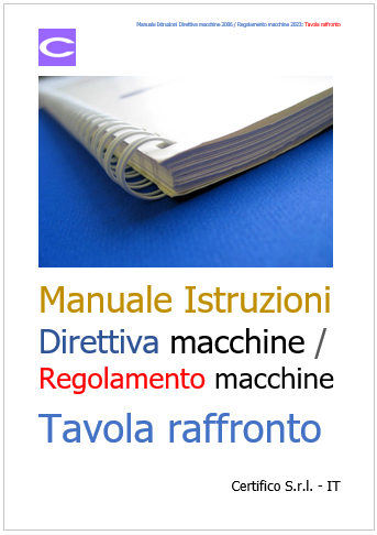 Manuale istruzioni Direttiva Regolamento macchine 2023 Tavola raffronto