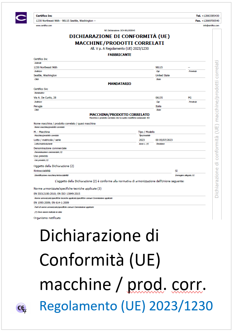 Modello Dichiarazione di Conformit   UE  Regolamento macchine