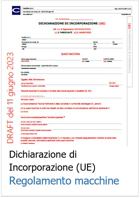 Modello Dichiarazione di Incorporazione UE Regolamento macchine 2023 Modello Dichiarazione di Incorporazione UE Regolamento macchine 2023
