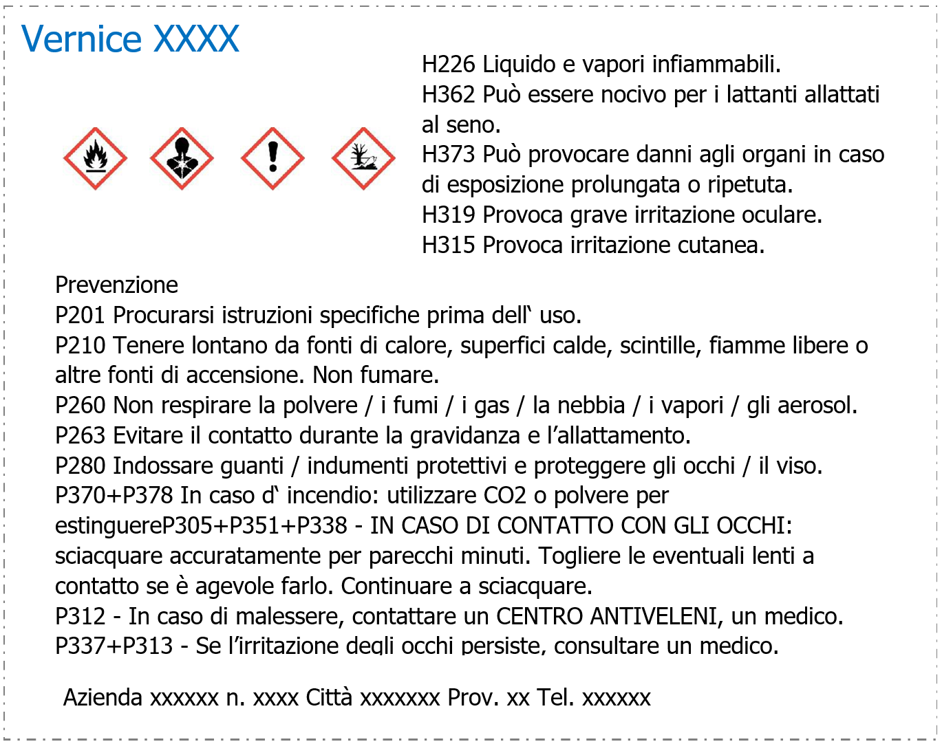 Vernici e pitture   quadro sicurezza Etichetta CLP