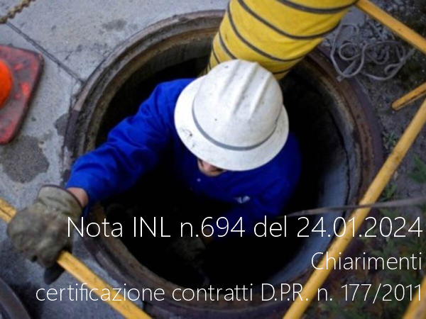 Nota INL n 694 del 24 01 2024   Chiarimenti certificazione dei contratti D P R  n  177 2011