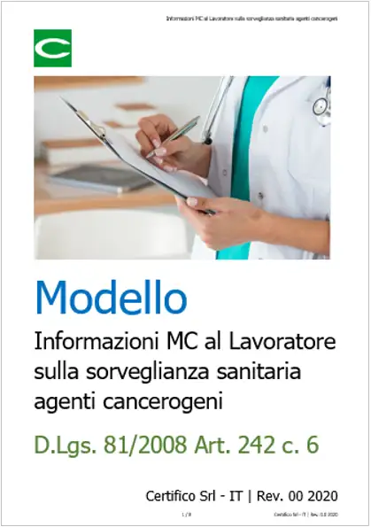 Modello Informazioni MC al Lavoratore sorveglianza sanitaria agenti cancerogeni Modello Informazioni MC al Lavoratore sorveglianza sanitaria agenti cancerogeni