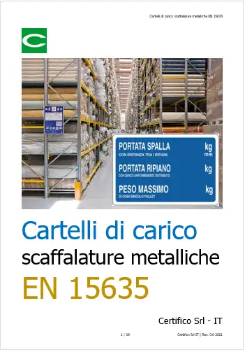 Cartelli di carico scaffalature metalliche EN 15635 Cartelli di carico scaffalature metalliche EN 15635