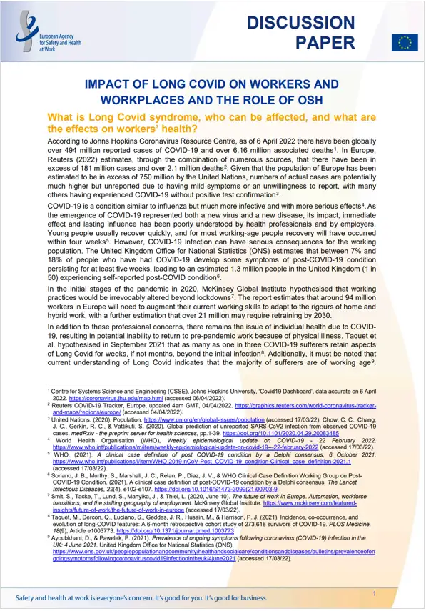 EU OSHA Impatto Long COVID EU OSHA Impatto Long COVID