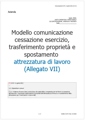 Modello comunicazione cessazione esercizio trasferimento propriet spostamento attrezzatura di lavoro Modello comunicazione cessazione esercizio trasferimento propriet spostamento attrezzatura di lavoro