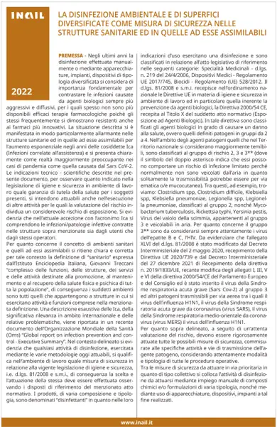 La disinfezione ambientale come misura di sicurezza nelle strutture sanitarie La disinfezione ambientale come misura di sicurezza nelle strutture sanitarie