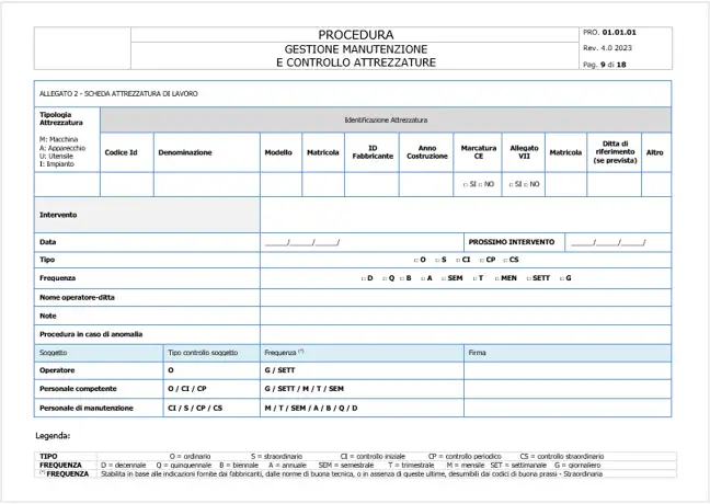 Allegato II Scheda attrezzatura di lavoro