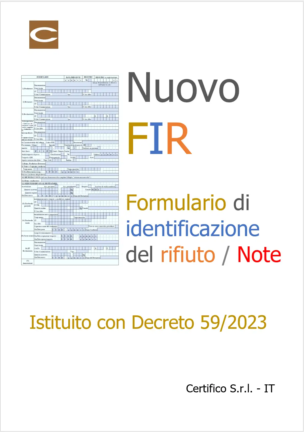 Nuovo modello formulario di identificazione del rifiuto (FIR) / Note
