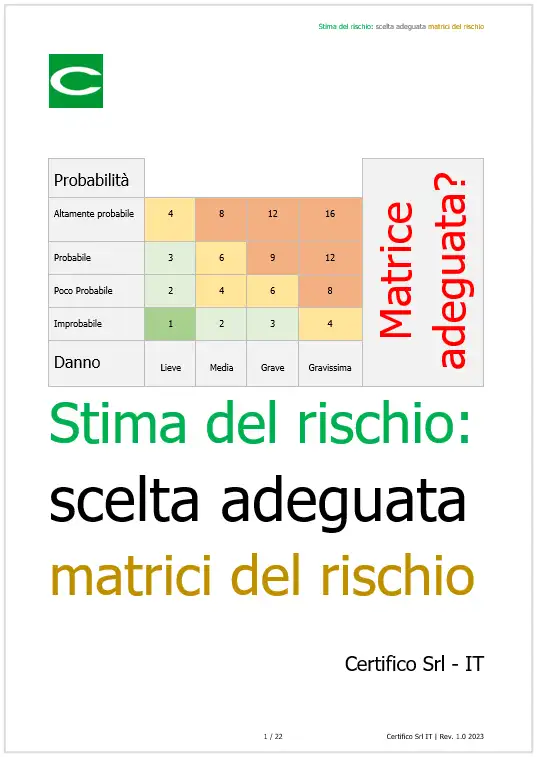 Stima del rischio Scelta adeguata matrici del rischio 2023 Stima del rischio Scelta adeguata matrici del rischio 2023