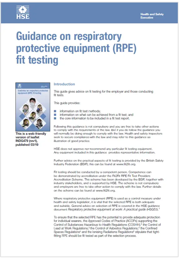 Guidance on respiratory protective equipment RPE fit testing Guidance on respiratory protective equipment RPE fit testing