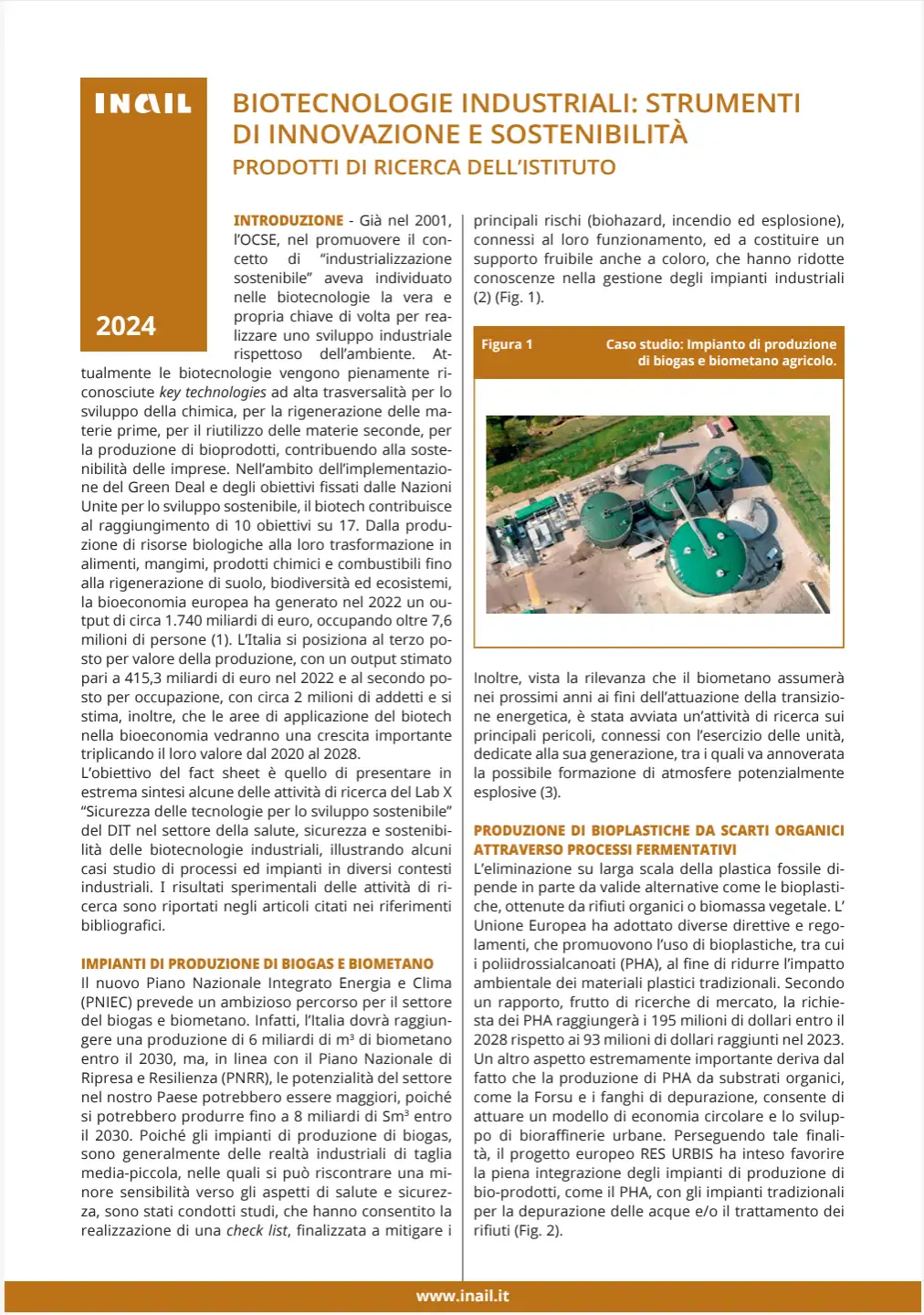 Biotecnologie industriali Fact sheet INAIL 2024 Biotecnologie industriali Fact sheet INAIL 2024