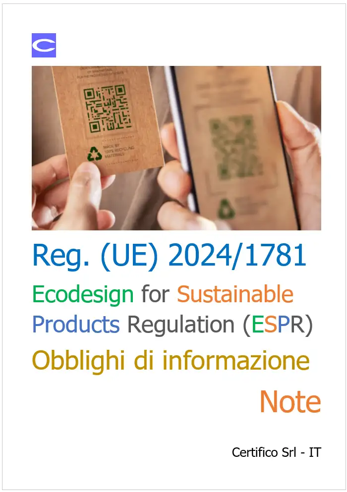 Regolamento UE 2024 1781 ESPR Obblighi di informazione Note Regolamento UE 2024 1781 ESPR Obblighi di informazione Note