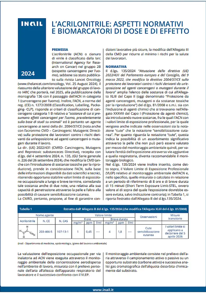 Acrilonitrile aspetti normativi e biomarcatori di dose e di effetto Acrilonitrile aspetti normativi e biomarcatori di dose e di effetto